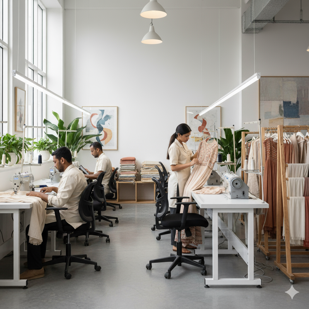 Modern Indian garment manufacturing factory